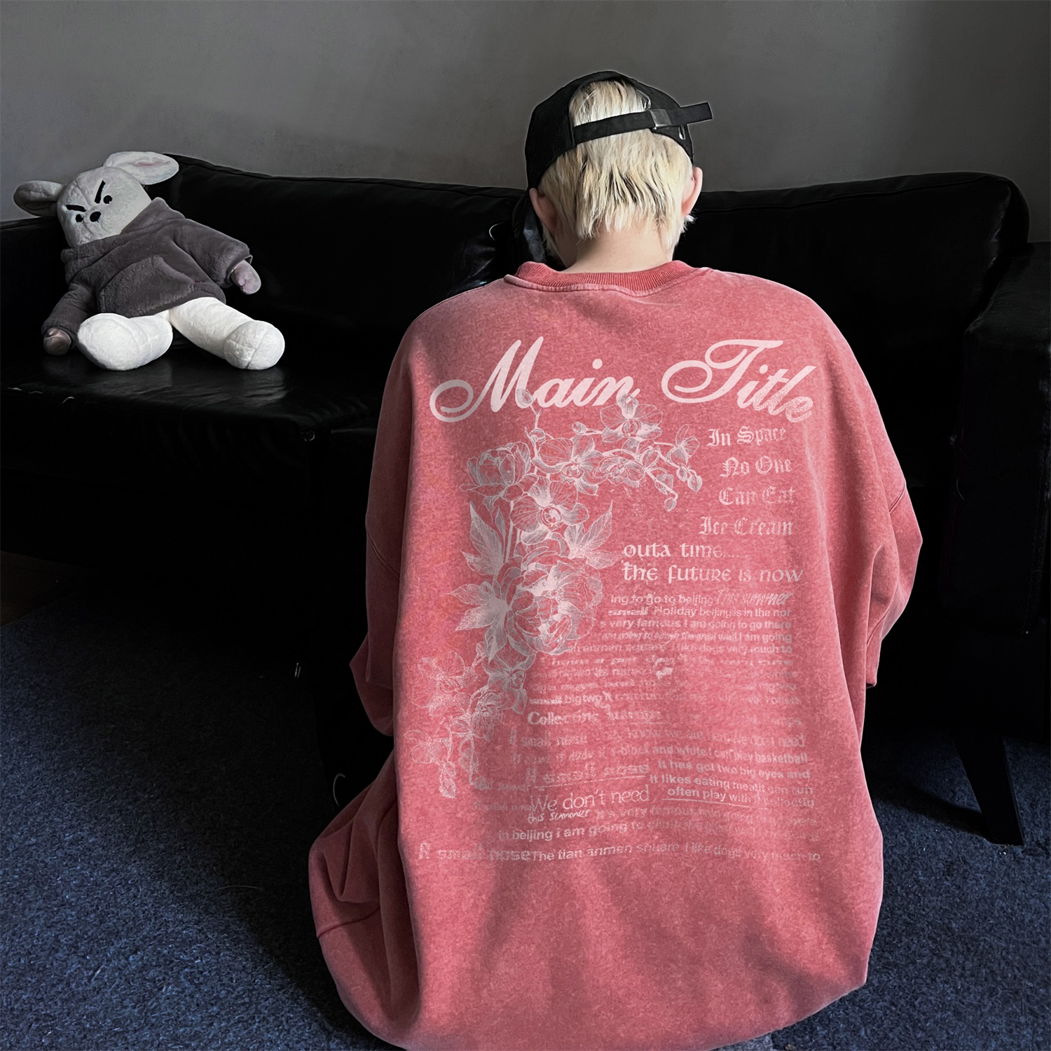 Retro Washed Oversize Hoodie M - Streetwear Brand With Flowers avis et prix