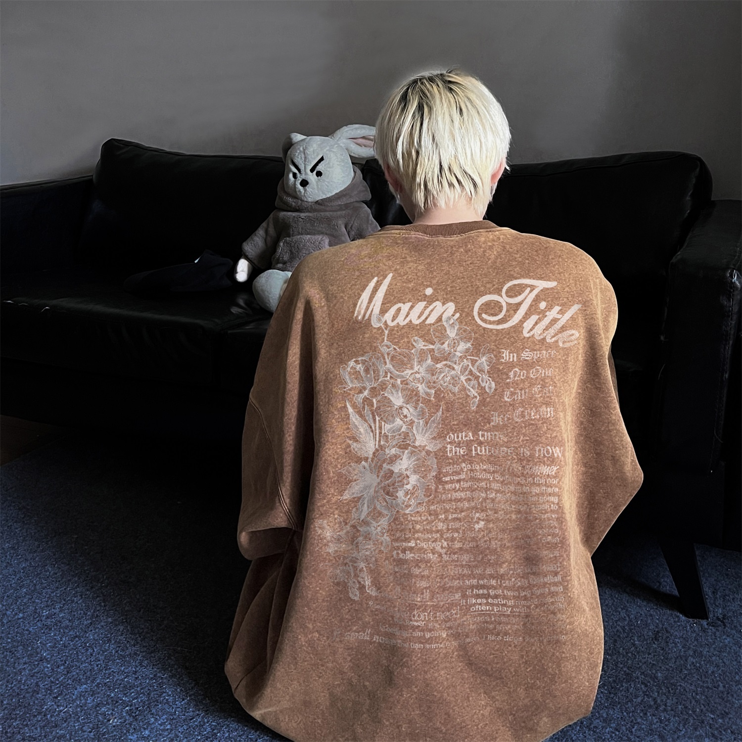 Retro Washed Oversize Hoodie M - Streetwear Brand With Flowers avis et prix