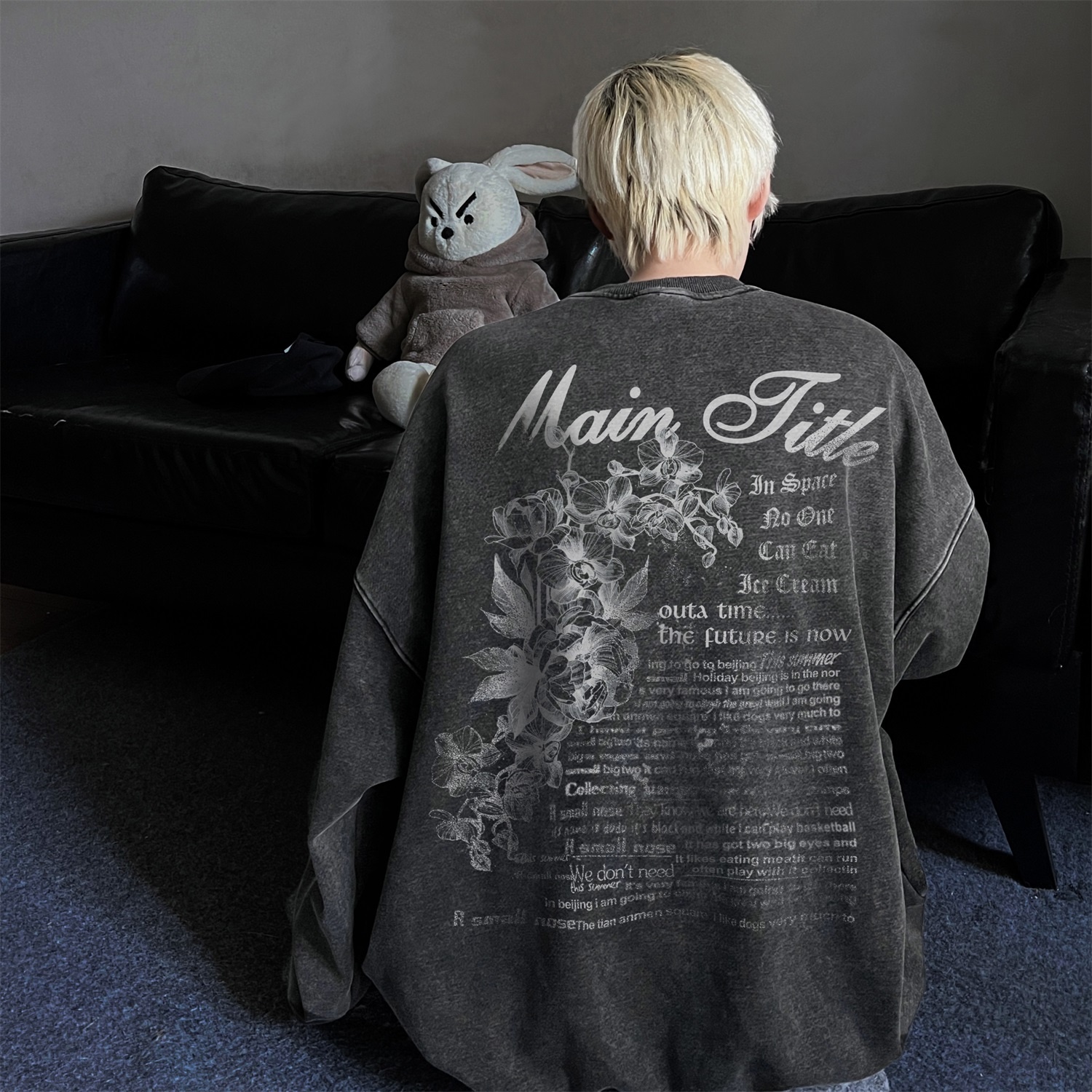 Retro Washed Oversize Hoodie M - Streetwear Brand With Flowers avis et prix