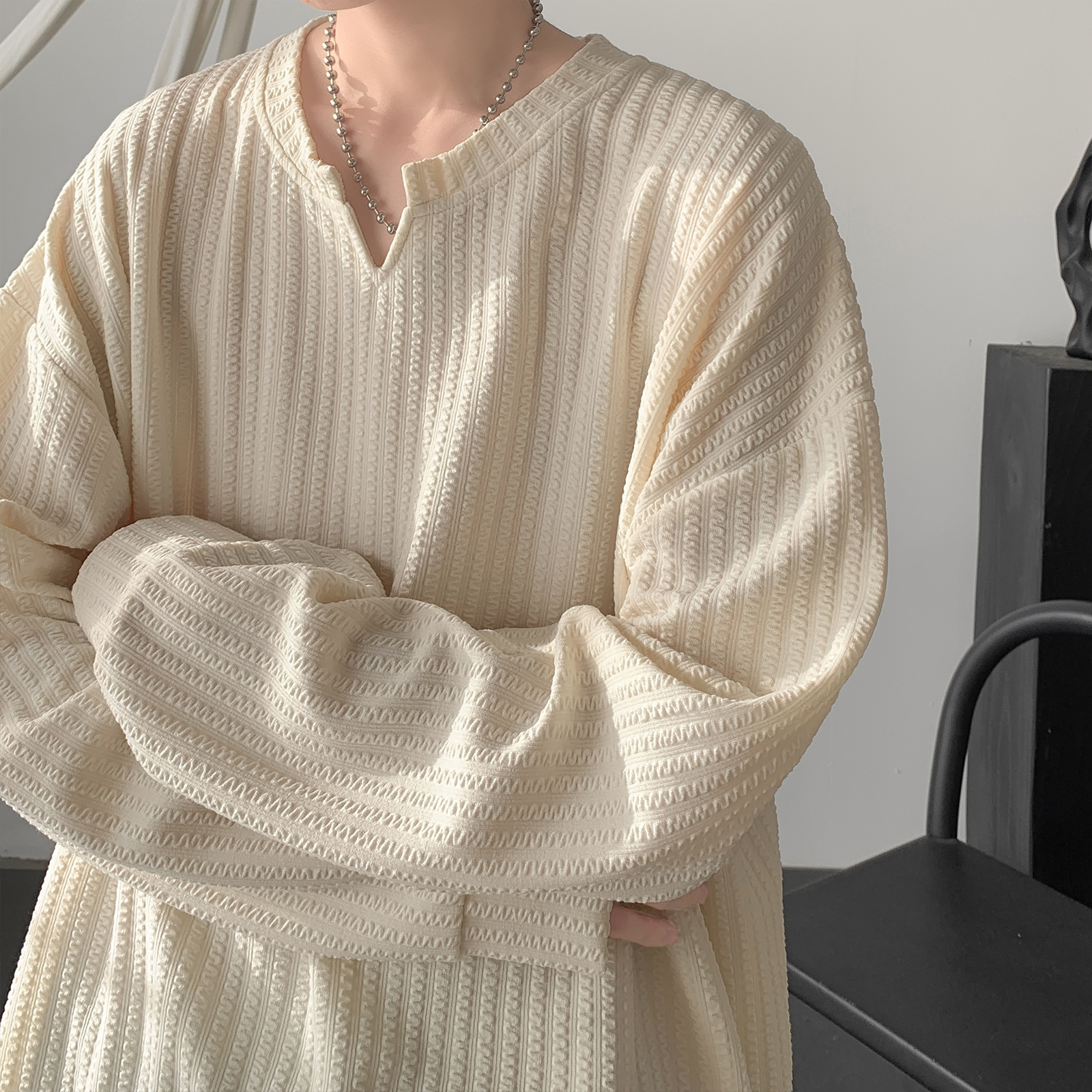 Loose Long Sleeve V-Neck T-Shi - Streetwear High End Brand avis et prix