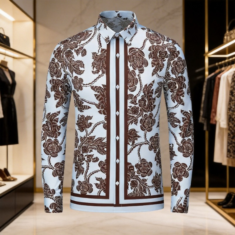 Brand Flower Printed Men's Shi - Streetwear Brand With Flowers avis et prix